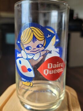 1970s Dairy Queen Vintage Logo Glass - Blue, Red, Yellow